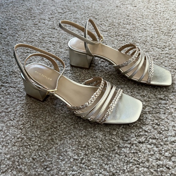 Ann Taylor Metallic Braided Multi-Strap Sandals - Picture 1 of 8